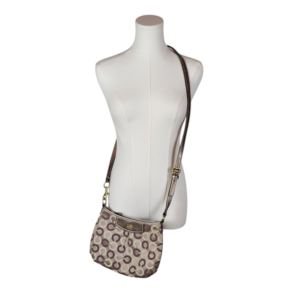 Coach 1941 Crossbody C Logo Jacquard Purse Plum/Taupe Metallic Trim Small Bag - Picture 2 of 15